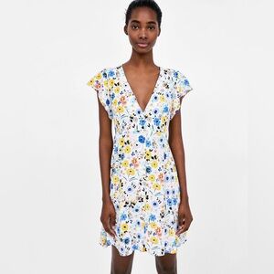 Zara Women’s Multicolor White Floral Button Down Mini Dress